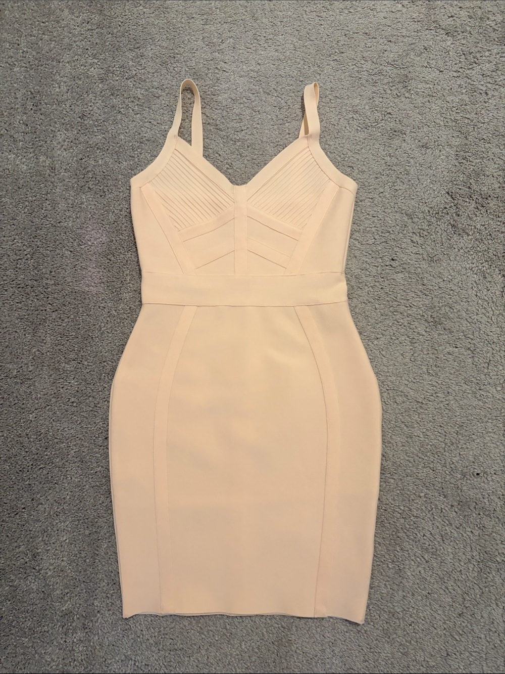 SHEIN Blush Peach Sleeveless V-Neck Midi Bodycon Dress